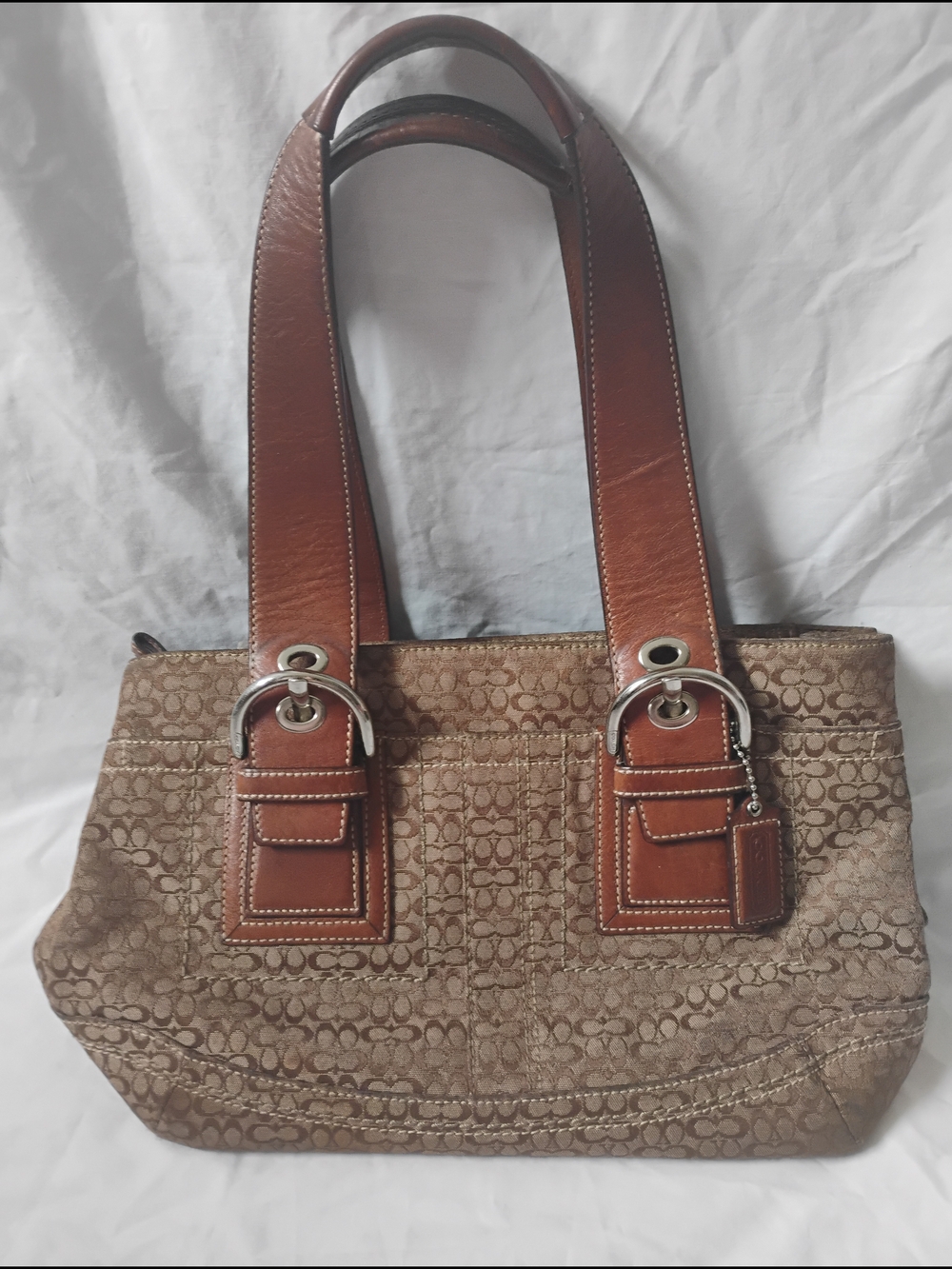 Y2K Coach Signature Handbag/Purse Key Chain Leather Trim E0867-F12310